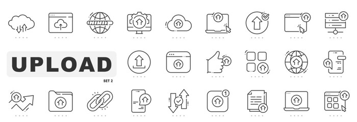Set of upload related line icons. Online, arrow, up, cloud etc. Editable stroke. Set 2