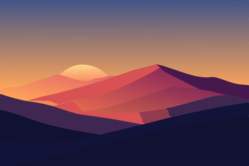 Abstract sunset mountain landscape illustration for various design projects