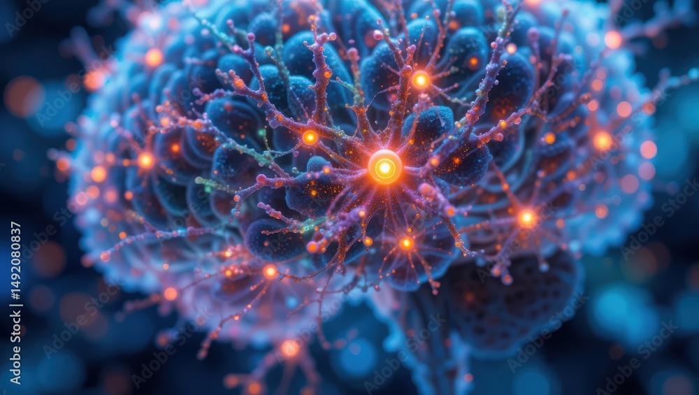 Aufkleber abstract visualization of a glowing brain with interconnected neurons and bright lights