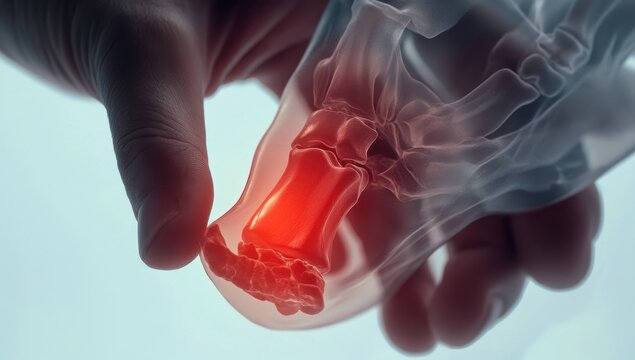 Hand examining highlighted painful foot bone