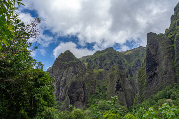 Trek to Vaipo waterfall in Hakaui valley, Nuku Hiva, French Polynesia