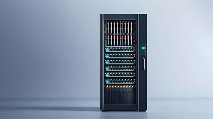 Modern Server Rack In Gray Studio Setting