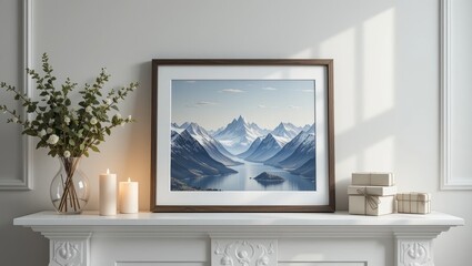 Beautifully Framed Landscape Photography of Majestic Mountains and Serene Lake in Modern Interior