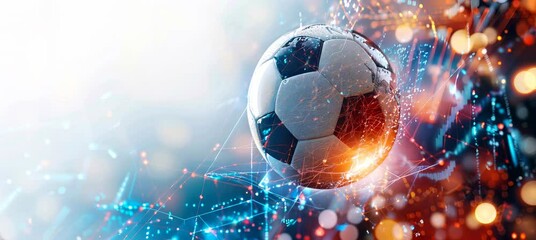 Soccer ball with digital network elements and copy space background. Generative video AI technology.
- Powered by Adobe