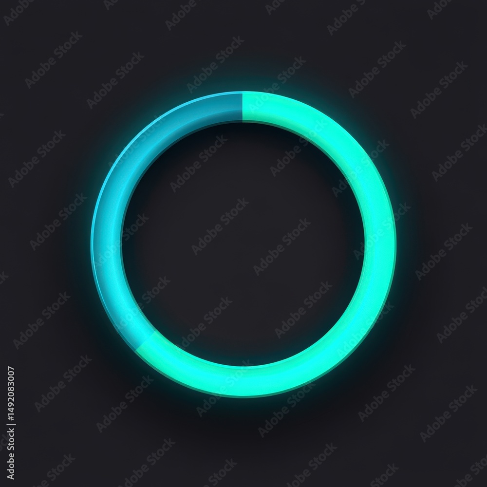 Poster neon circular graphic design element glowing in turquoise blue tones against a stark black backgroun