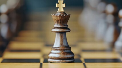 Chess king piece on a chessboard close up
