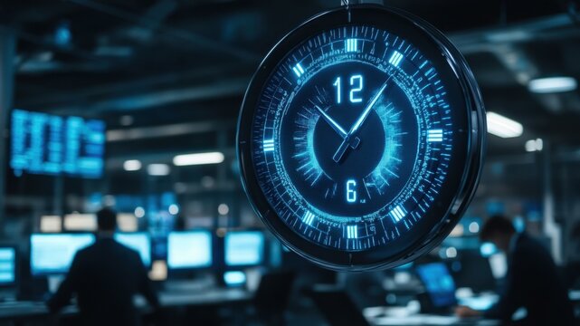 Data center modern clock display, digital server room - Powered by Adobe