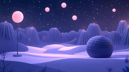 Winter night snow scene magical lights