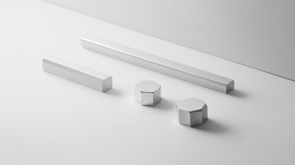 Geometric metallic shapes on a light surface