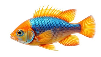 Colorful Ornamental Freshwater Fish with Blue and Orange Scales Swimming Gracefully in Water
