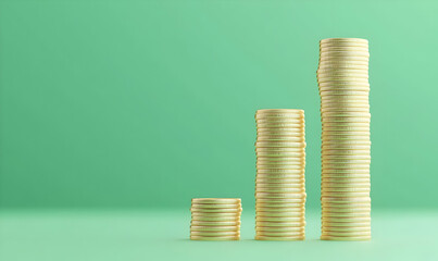 Stacks of Coins Representing Growth and Financial Success on Green Background