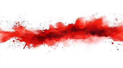 Abstract red watercolor painting with splatters and streaks on white background.  Dynamic, energetic, expressive composition