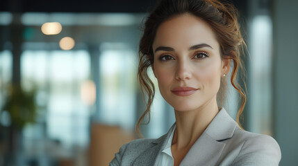 Naklejka premium a confident female executive in a modern office