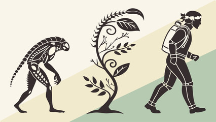 Fototapeta premium Vector illustration evolution sequence alien plant future human journey