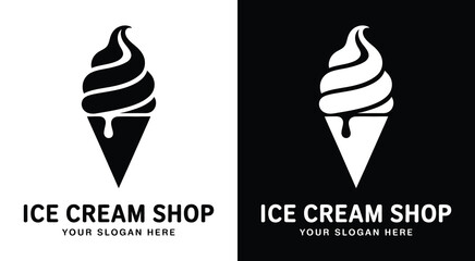 Ice Cream Shop Logo Bold Black Cone Swirl Symbol for Dessert Parlors and Sweet Treat Brands