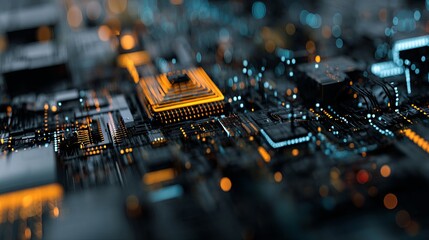 High-resolution 2D illustration of an abstract futuristic electronic circuit background featuring glowing neon traces, intricate digital pathways, and seamless mesh design for cutting-edge technology.