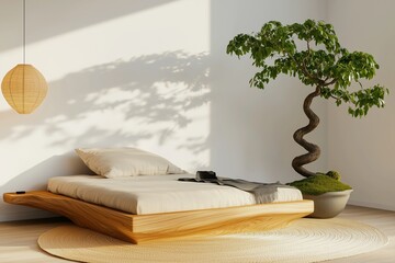 minimalist zen bedroom interior with japanese decor 