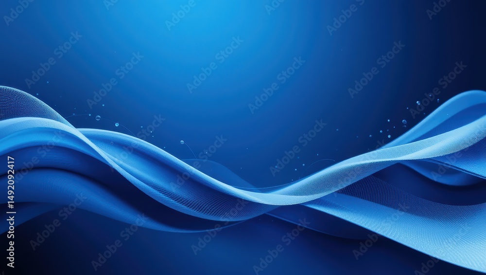 Poster fluid abstract blue waves with smooth textures and light reflections in a digital design