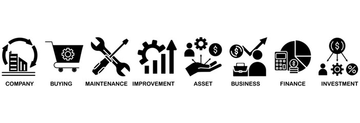 Capital expenditure icon set vector illustration concept with icon of company, buying, maintenance, improvement, asset, business, finance, investment