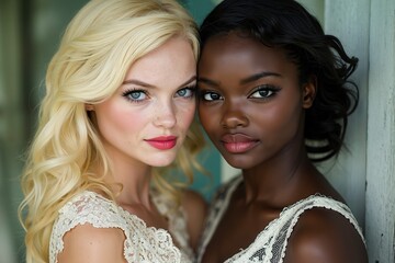 Obraz premium Two young women are posing for a picture together
