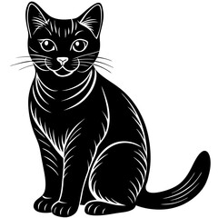 Cat set down vector Silhouette on white background