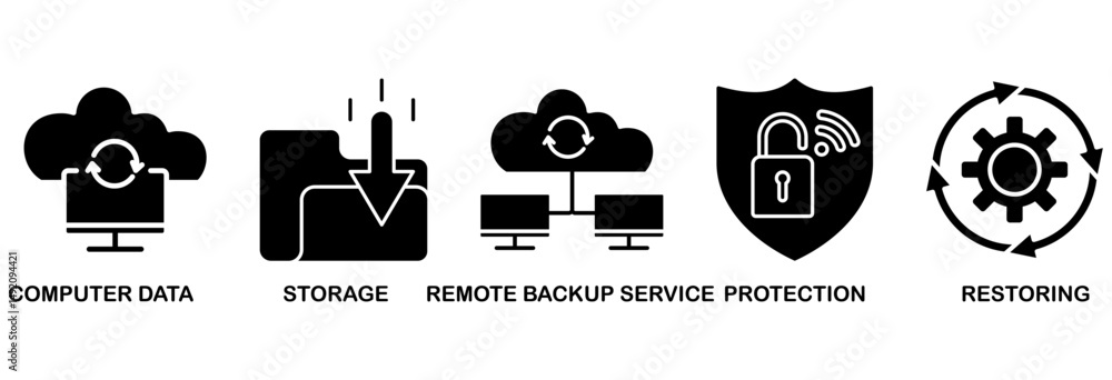 Poster backup icon set vector illustration concept for restoring data and recovery after loss and disaster 