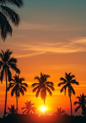 Fototapeta premium Golden Hour Palms AI Generated