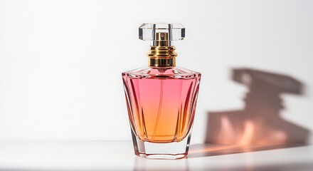 Radiant Reflections: Pink and Orange Perfume Bottle in Light and Shadow
