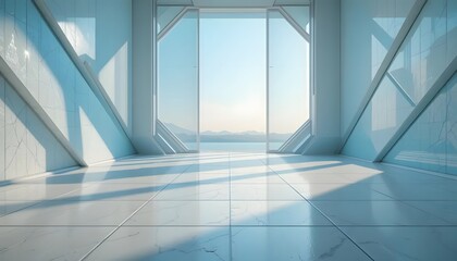 Obraz premium Serene hallway opens to expansive vista