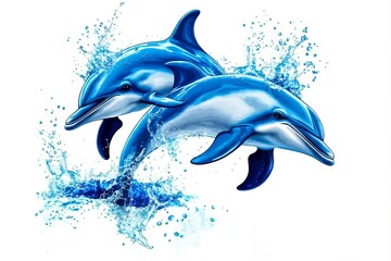 Two dolphins jumping out of the water
