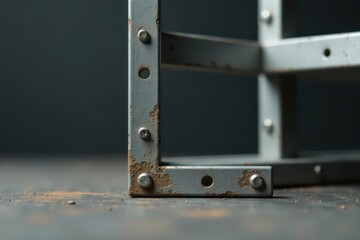 Fototapeta premium Close-up view of a weathered metal framework with visible rust and bolt details
