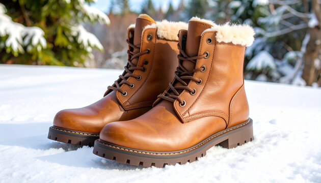 Brown Mukluk Boots On Snow Surface Mockup