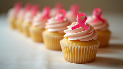 Pink Cupcakes with Ribbon for Breast Cancer Awareness