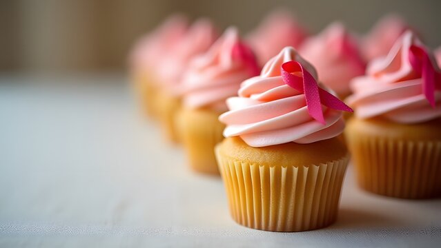 Pink Cupcakes with Pink Ribbons Breast Cancer Awareness
