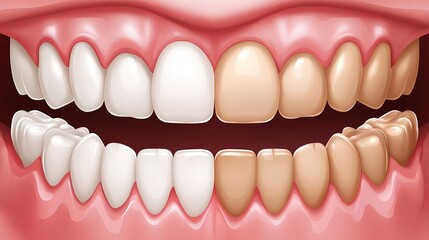 Comparison of clean and dirty teeth in a vector design promoting brushing, flossing, and dental protection
