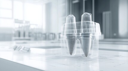 Dental implant blueprint visualized in a clean white 3D rendering