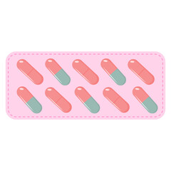 Pills in blister pack on white background. Capsules with Medicine. Vector illustration.