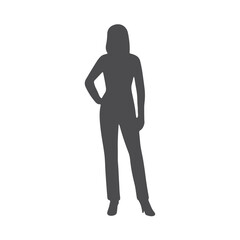 Fototapeta premium Silhouette of a woman in a dress and heels, representing a professional office staff member. Elegant vector design for corporate, business, or workplace themes in presentations or websites