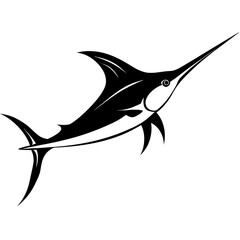 Stylized Marlin Fish Illustration – Bold Black and White Tribal Ocean Design SVG