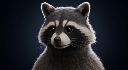 Obraz premium Cute Raccoon Portrait on Dark Background Animal Illustration