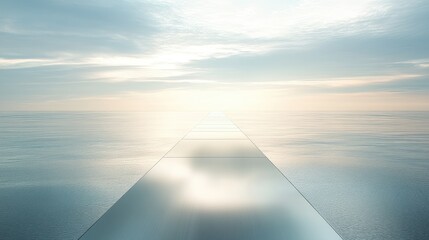 A glass path leads to a bright sky above the clouds