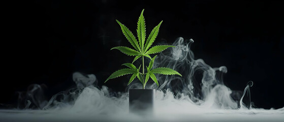 Closeup Of Cannabis Plant In Dark Studio Setting