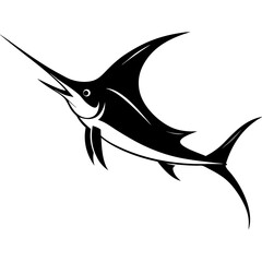 Stylized Marlin Fish Illustration – Bold Black and White Tribal Ocean Design SVG