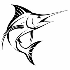 Stylized Marlin Fish Illustration – Bold Black and White Tribal Ocean Design SVG