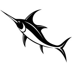 Stylized Marlin Fish Illustration – Bold Black and White Tribal Ocean Design SVG