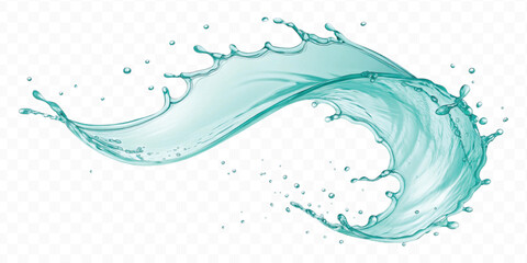 realistic smooth turquoise liquid water splash in curve style isolated on transparent background
