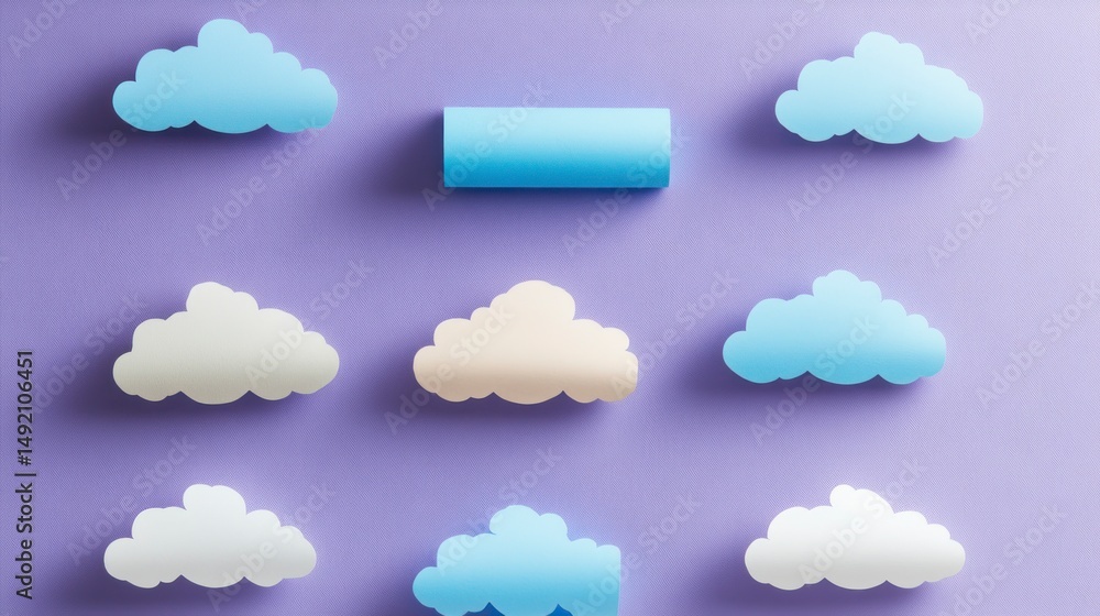 Poster paper clouds and a different shape on purple background