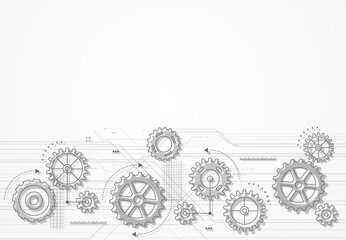 Abstract cogs and gear wheel mechanism technology background. Machine engineering design. Vector illustration