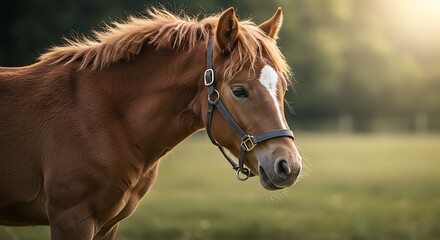 Fototapeta premium Horse Portrait in Natural Light with White Marking on Head