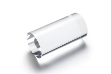 Transparent cylindrical acrylic on white background